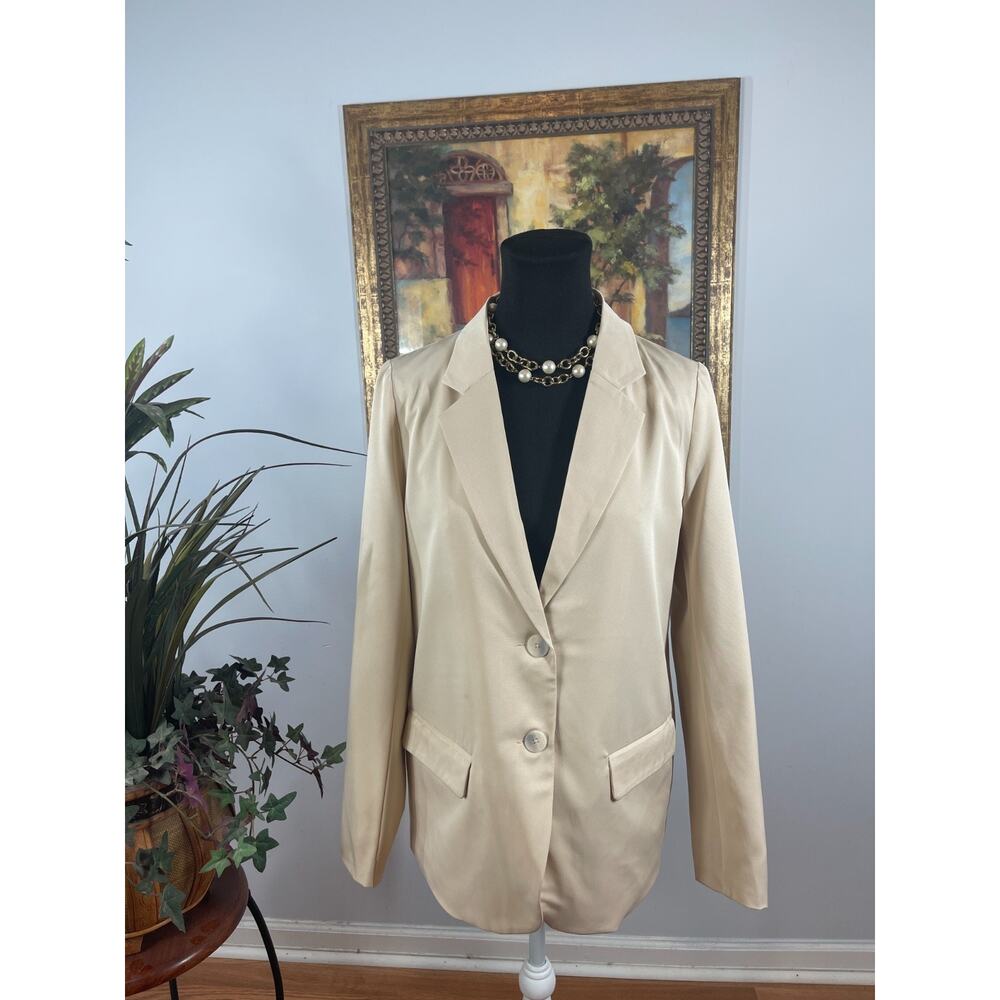 Contempo Blazer Jacket Women SP Cream Pockets Notch Lapel Quiet Luxury Old Money